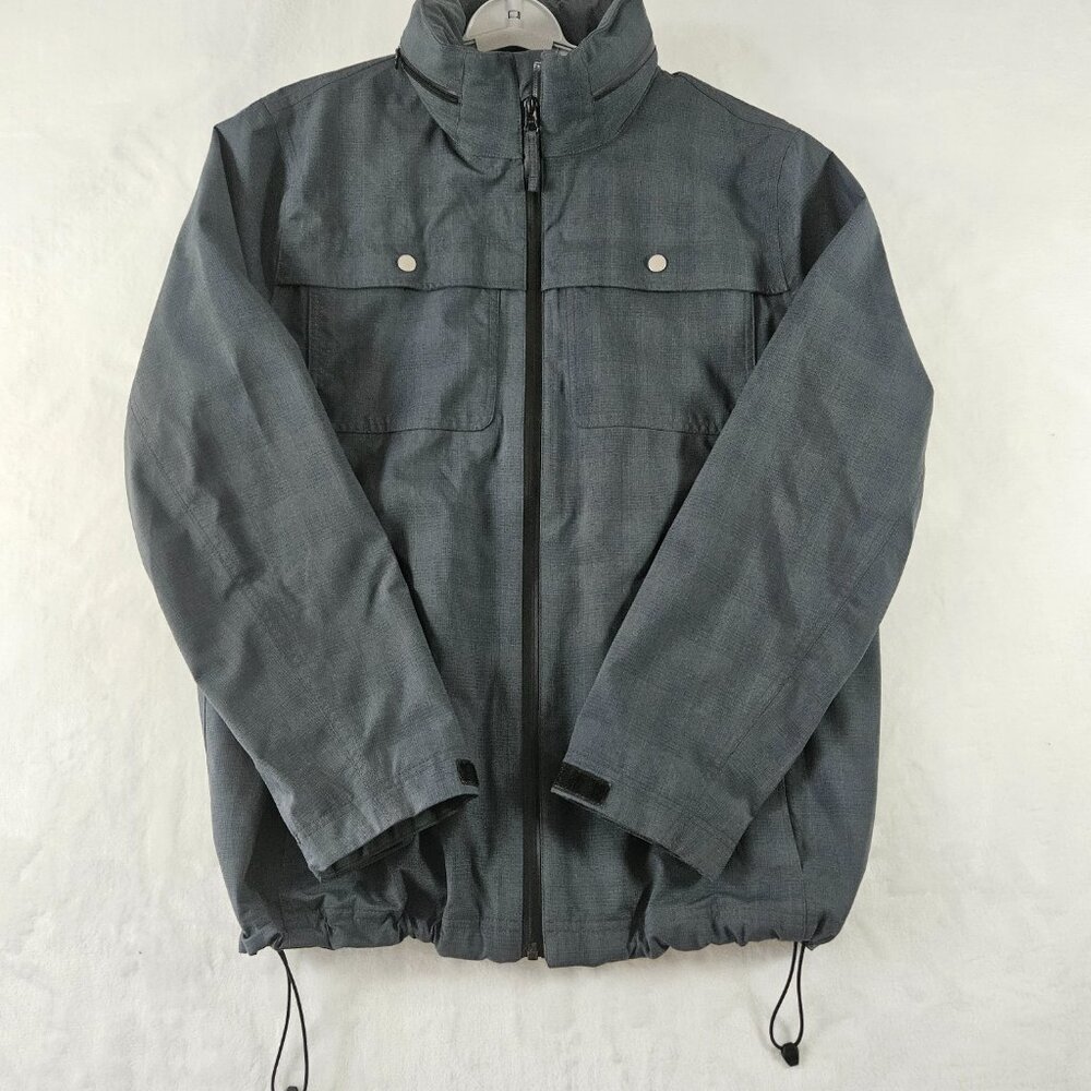 L.L. Bean Men's Jacket M Regular Blue Poly Nylon Integrated Hood Collar …